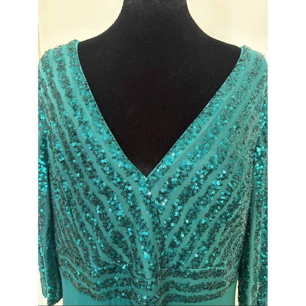 Sexy V Neck‎ A-Line Sequin Evening Dress Gown 3/4 Sleeve Green Size 20 - Picture 4 of 8